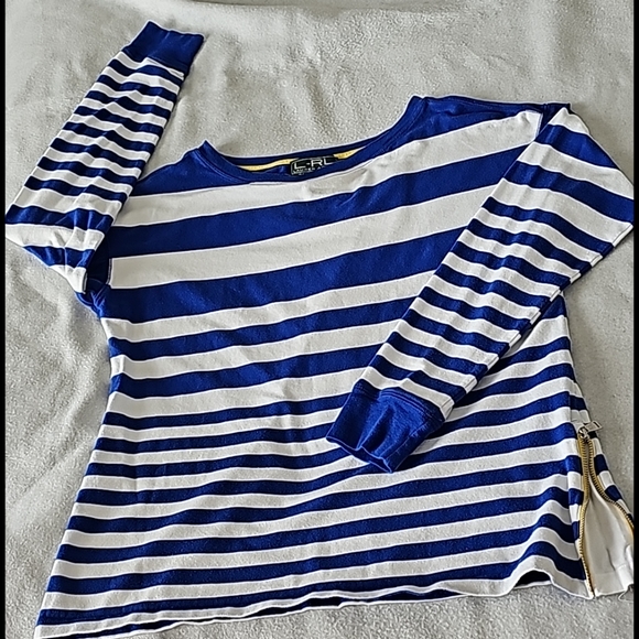 LRL Lauren Active Royal Blue Striped Sweatshirt - Picture 5 of 11